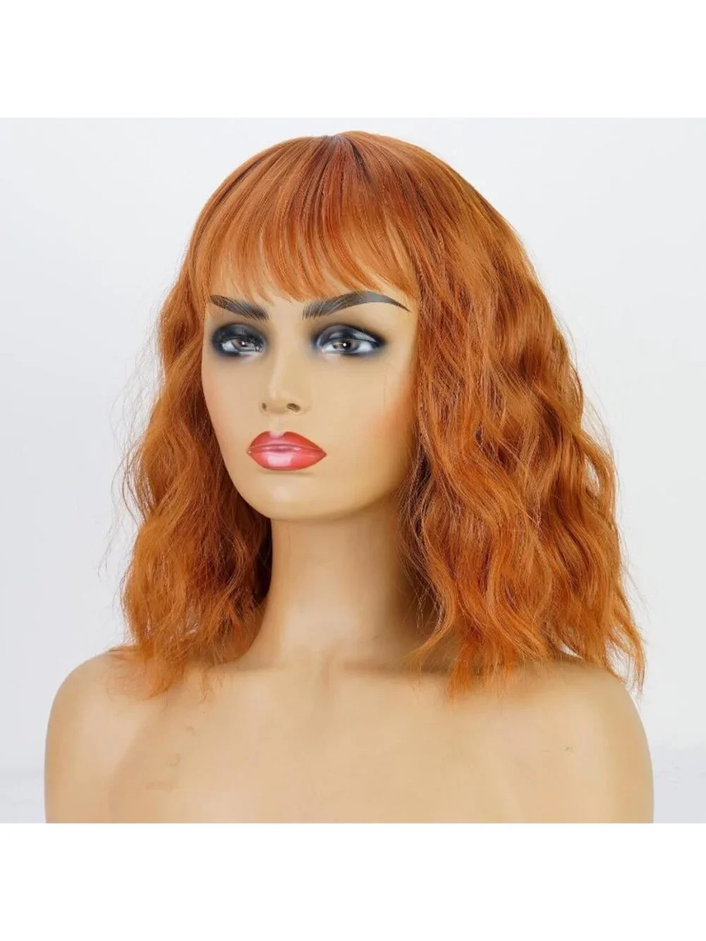 Women's Auburn 14 Inch Heat Resistant Short Bangs Bob Modern Wavy Wigs
